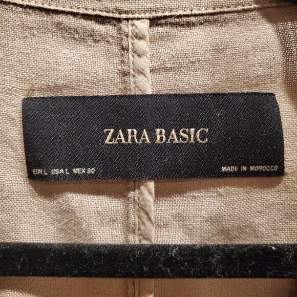 ZARA Euro Limited Edition Taupe Khaki Double Breasted Linen Trench Coat L - Picture 8 of 14